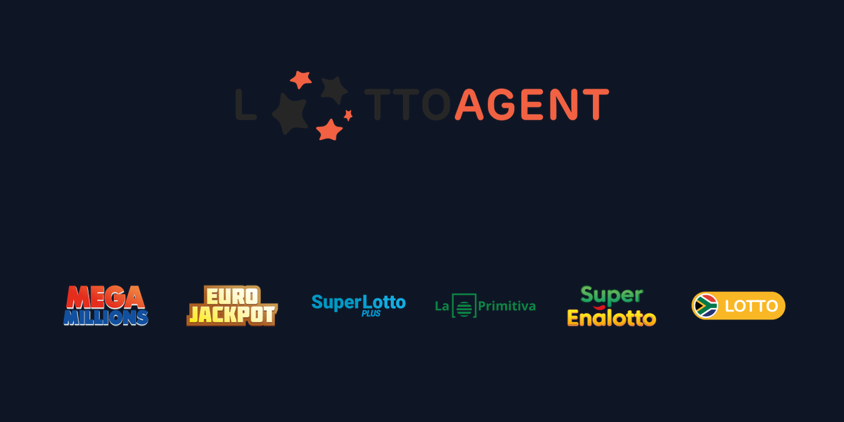 Lotto Agent review 2026 hero with the wordmark and Mega Millions, EuroJackpot, SuperLotto Plus, La Primitiva, SuperEnalotto and SA Lotto brand logos