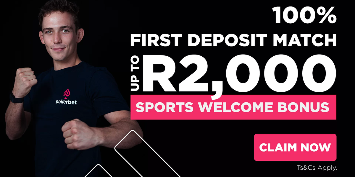 Pokerbet South Africa sportsbook review 2026 hero with R2,000 plus R100 free bet welcome banner
