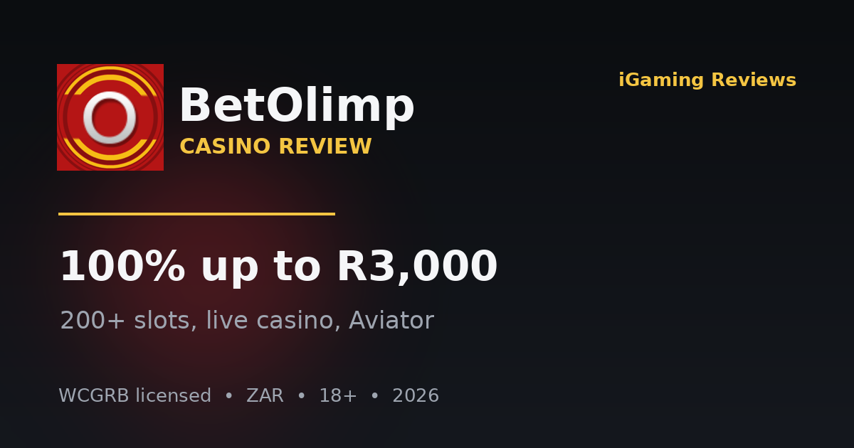 Betolimp Casino Review 2026: 100% up to R3,000, 200+ Slots, Aviator